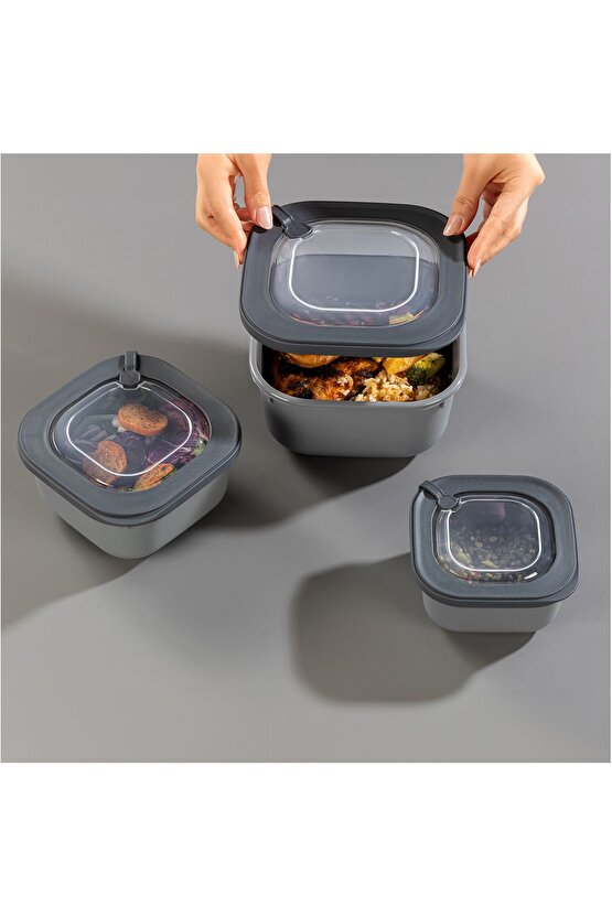 Elegant Storage Box Saklama kabı seti 3 parça vakumlu kapak mikrodalga ve buzdolabına uygun renkli