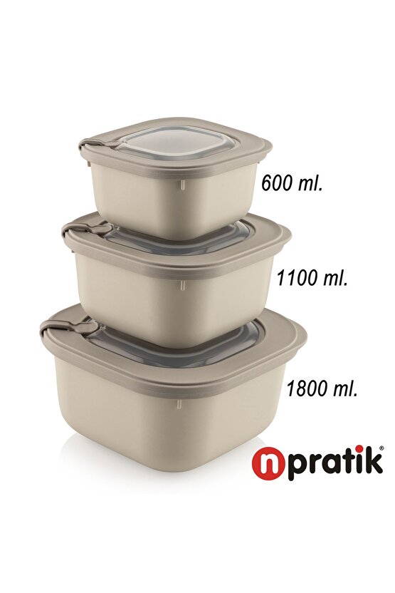 Elegant Storage Box Saklama kabı seti 3 parça vakumlu kapak mikrodalga ve buzdolabına uygun renkli