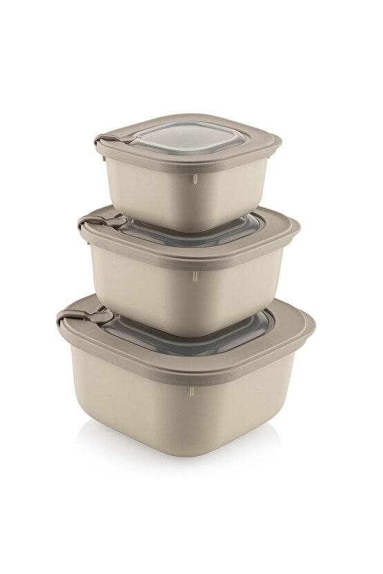 Elegant Storage Box Saklama kabı seti 3 parça vakumlu kapak mikrodalga ve buzdolabına uygun renkli