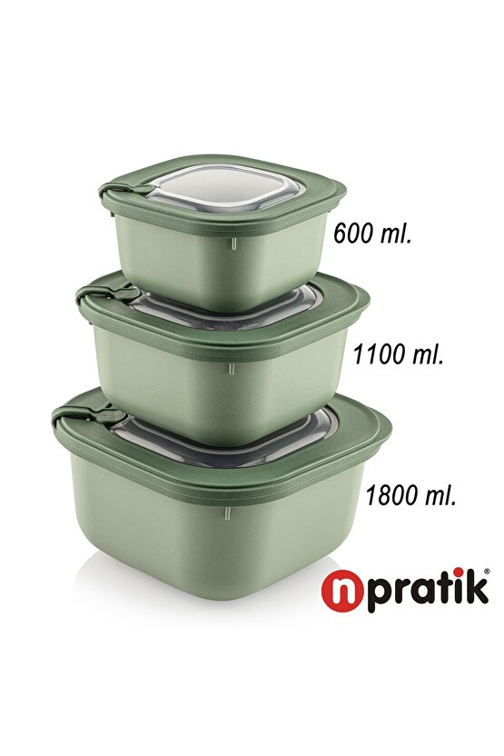 Elegant Storage Box Saklama kabı seti 3 parça vakumlu kapak mikrodalga ve buzdolabına uygun renkli