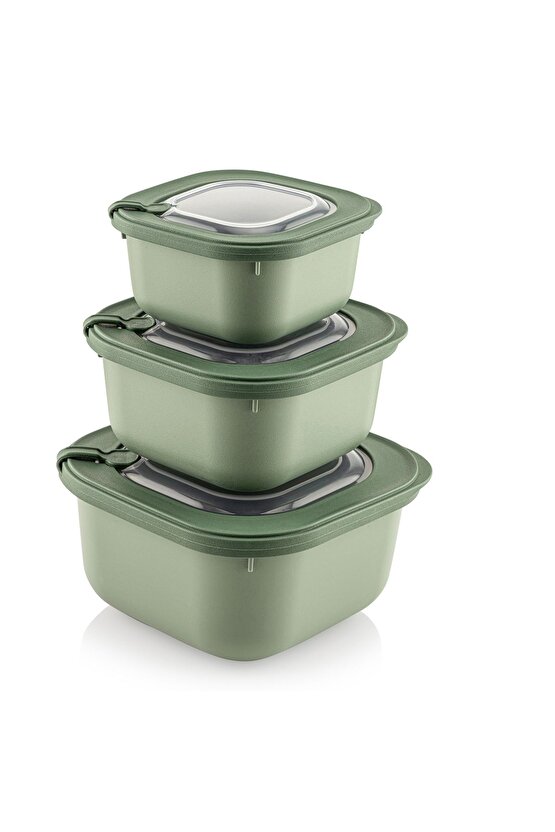 Elegant Storage Box Saklama kabı seti 3 parça vakumlu kapak mikrodalga ve buzdolabına uygun renkli