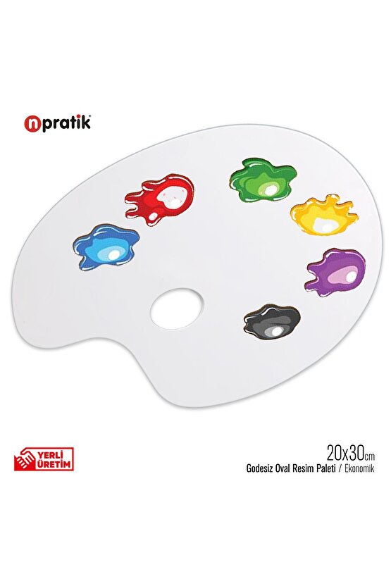 Sanatsal Oval Akrilik Düz Palet Yağlı Boya, Guaj Boya ve Akrilik Boya İçin İdeal 20 x 30 cm.