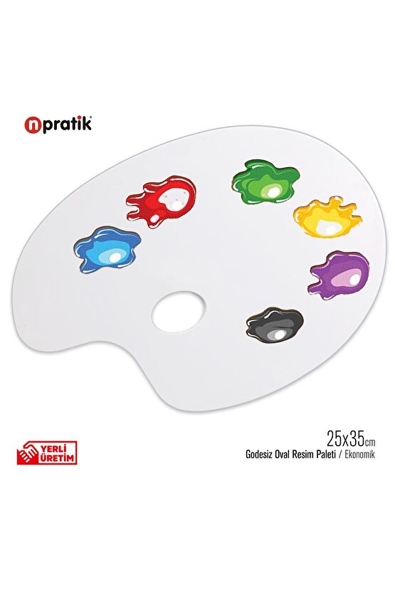 Sanatsal Oval Akrilik Düz Palet Yağlı Boya, Guaj Boya ve Akrilik Boya İçin İdeal 25 cm x 35 cm.