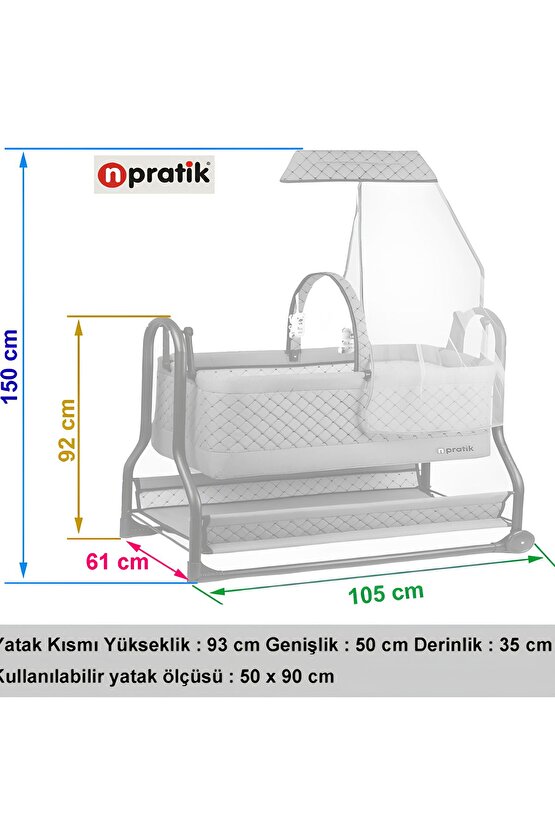 Dönenceli Npratik Lüx Bebek Beşiği Nenni Silinebilir Portatif Sallanır Sepet Beşik Hamak Beşik