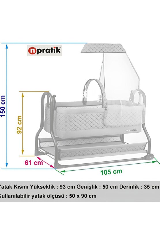 Npratik Lüx Bebek Beşiği Nenni Silinebilir Portatif Sallanır Sepet Beşik Hamak Beşik