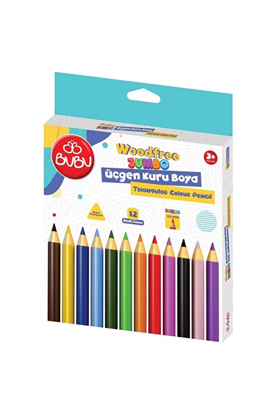 Bu-Bu Kuru Boya Woodfree Jumbo Üçgen 12 Renk Jumbo Üçgen Kuru Boya