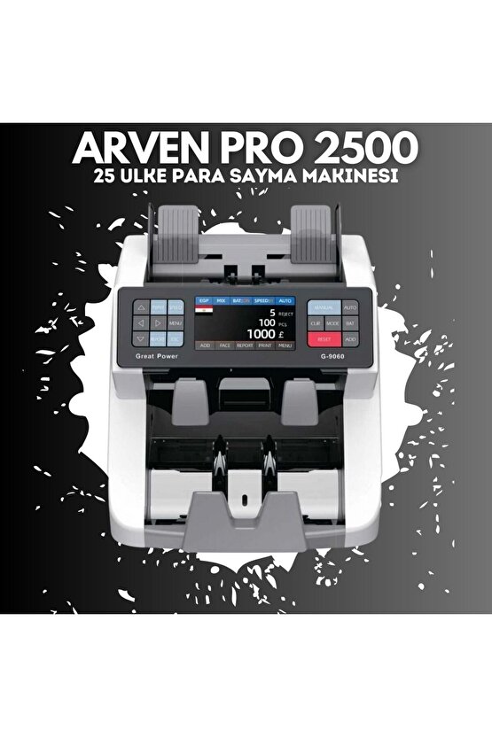 Arven Pro 2500 25 Ülke Karışık Para Sayma Makinesi Çift Katlı Çift Cıslı