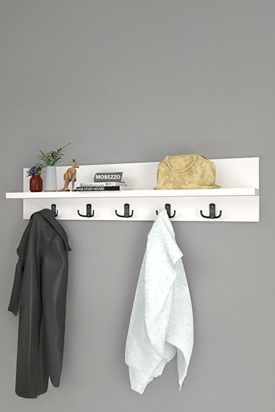 Ahşap Raflı Portmanto Duvar Askılığı Elbise Askılığı 70 Cm