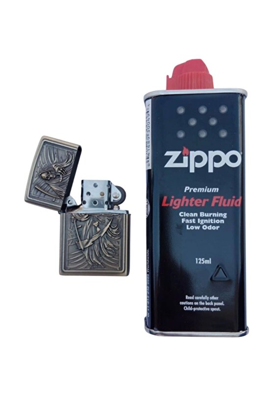 Ozel Tasarim Sari Renkli Benzinli Azrail Kabartmali premium zippo Cakmak