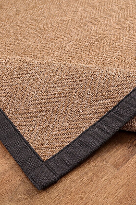 0503-Antrasit Kumaş Bordür Sisal Halı Kilim Hav Toz Vermez Kolay Temizlenen Hasır Kilim