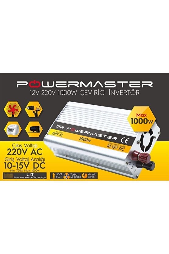 PowerMaster Pm-11149 12 Volt 1000 Watt Modıfıed Sınus Inverter (10-15v Arası-220v Ac)