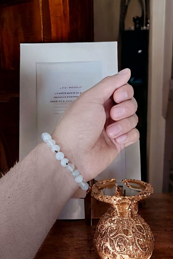 Beyaz Şefaf Akik Taşı Bileklik  Doğal Taşlar Orijinal Gerçek Akik Taşı Bileklik