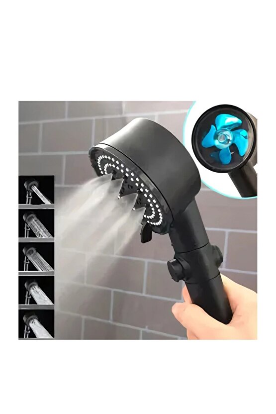 5 Fonksiyonlu Duş Başlığı - Turbo Fan Duş Başlığı - Siyah Yeni Model 542167