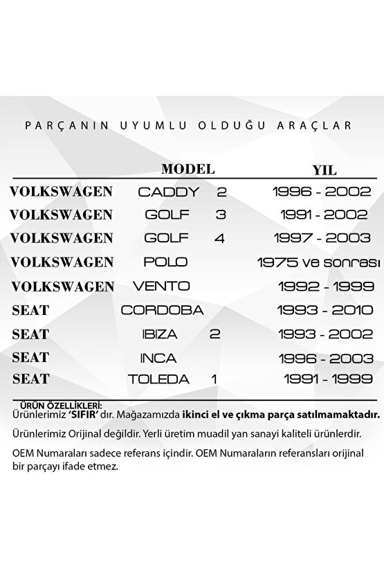Volkswagen Polo Golf Caddy, Seat Ibiza Cordoba Uyumlu  Kapı Kilit Butonu
