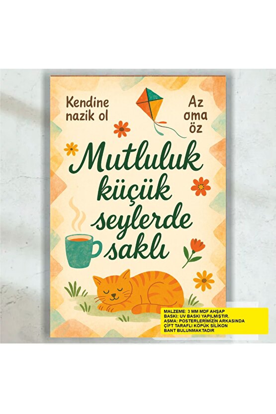 mutluluk küçük şeylerde saklıdır ev aile dekorasyon tablosu retro ahşap poster