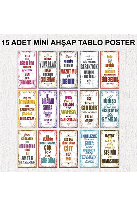 komik espirili kamyon arkası sözler duvar yazıları ev dekorasyon tablo 15 adet ahşap poster seti