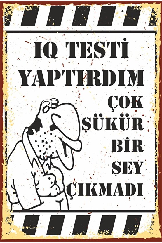 Iq Testi Yaptırdım Komik Sözler Retro Ahşap Poster