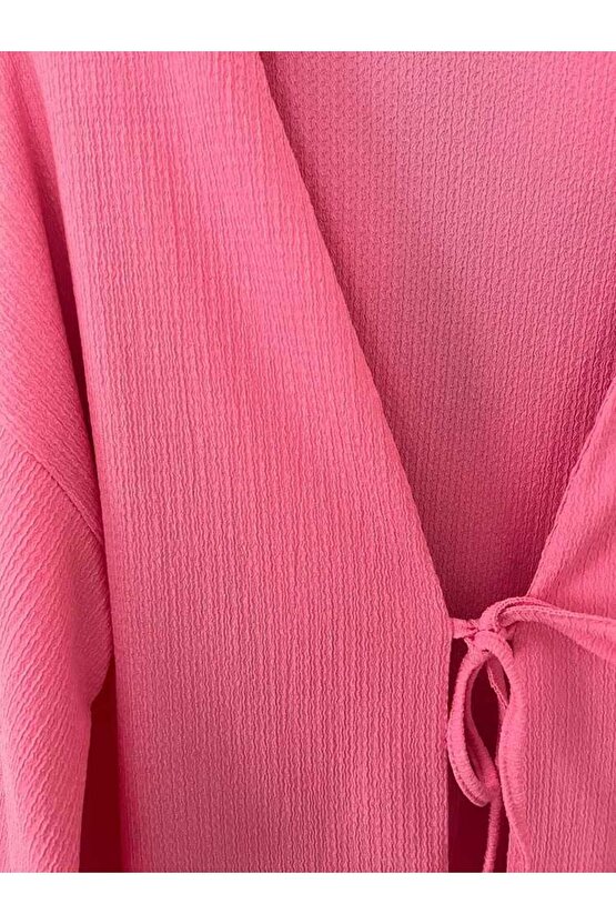 Önü Bağlamalı Kimono Tunik  Pembe