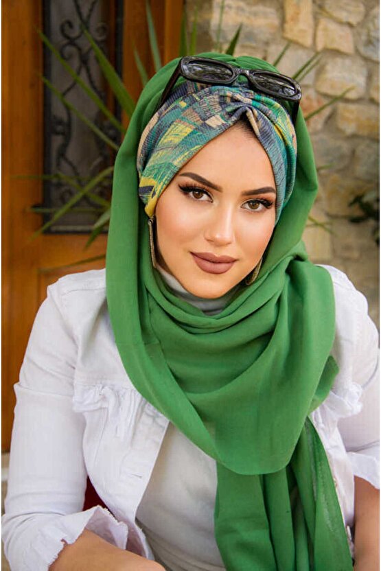 Bahar Yeşili Büzgülü Hazır Şal - 50601