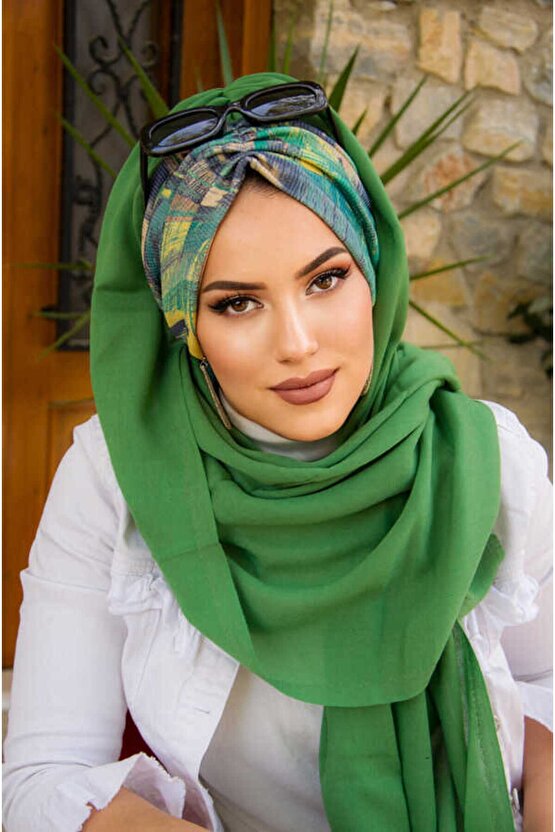 Bahar Yeşili Büzgülü Hazır Şal - 50601