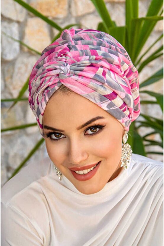 Pembe Gri Desenli Burgu Bone