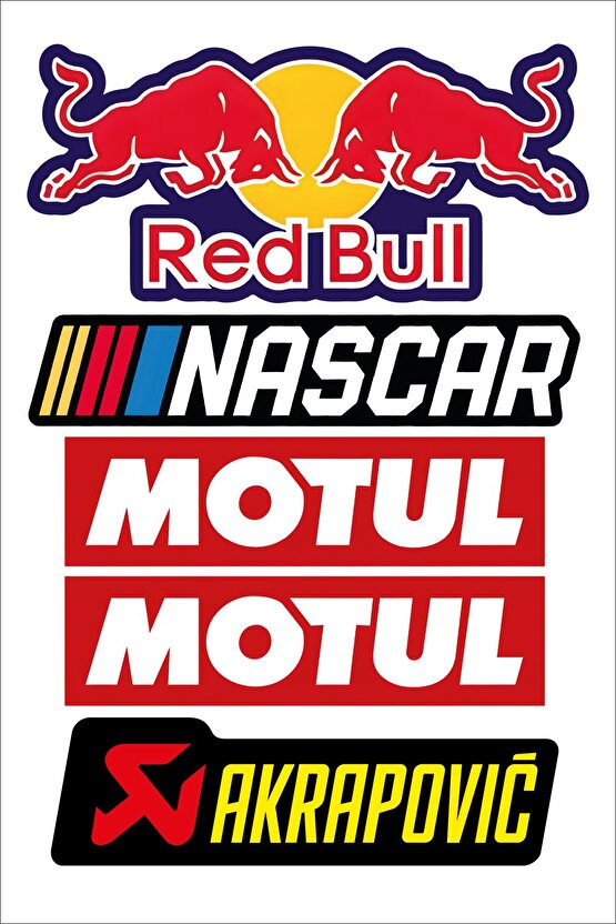 Redbull Motul Akrapovic Nascar Sticker Set Su Geçirmez Yüksek Çözünürlüklü Araba Motorsiklet Sticker