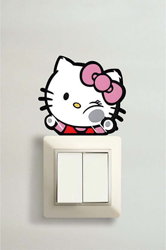 Hello Kitty Sticker 10x9 Cm Su Geçirmez Yüksek Çözünürlüklü Lamba Priz Duvar Ev Dekorasyon Sticker