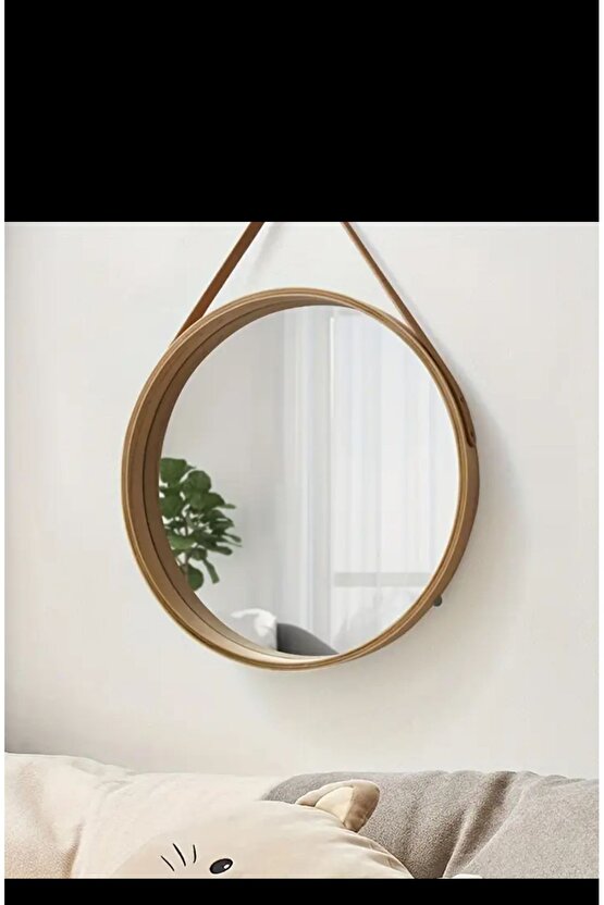 Bambu Ayna - Deri Kemer Bambu Çerçeveli 38cm Ayna