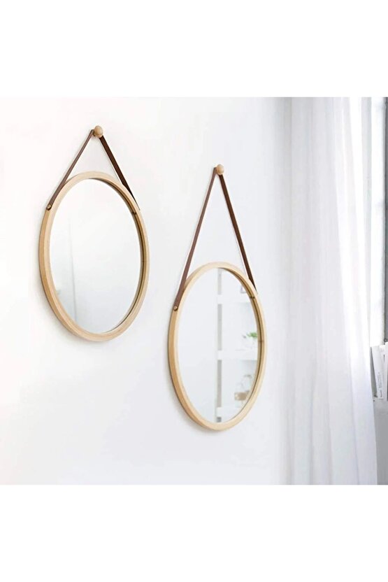 Bambu Ayna - Deri Kemer Bambu Çerçeveli 38cm Ayna