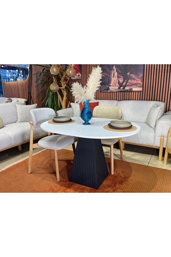 120x90 cm Oval Bohem Ahşap Yemek Masası - Fungi Serisi - Mutfak Balkon Kafe masası