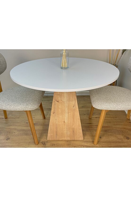 100 Cm Safir Meşe Ayaklı Ahşap Yemek Masası - Fungi Serisi - Çalışma Masası - Balkon ve Kafe Masası
