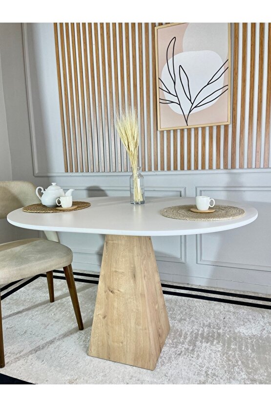 120x90 Cm Oval Çam Ayaklı Ahşap Yemek Masası - Fungi Serisi - Çalışma Masası - Balkon Ve Kafe Masası