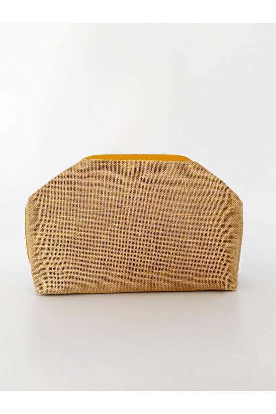 Kadın Sarı Biyeli Jüt Hasır Clutch El Çantası