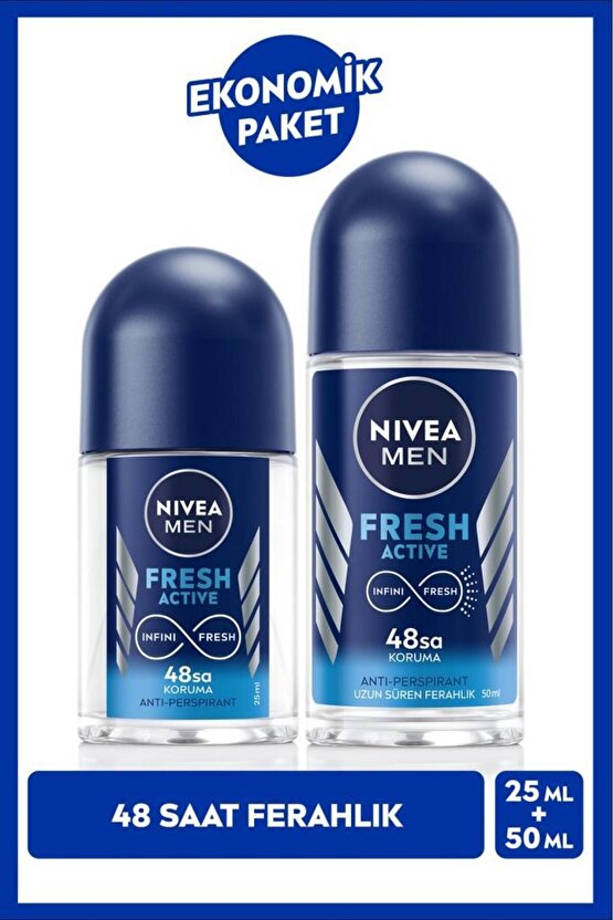 Men Erkek Roll-on Deodorant Fresh Active 50ml Ve Mini Roll-on Fresh Active 25ml
