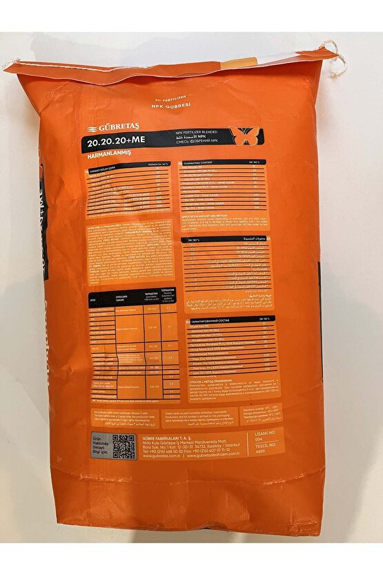 20‑20‑20 Me – 25 kg | Suda Çözünür Npk Iz Element Gübre