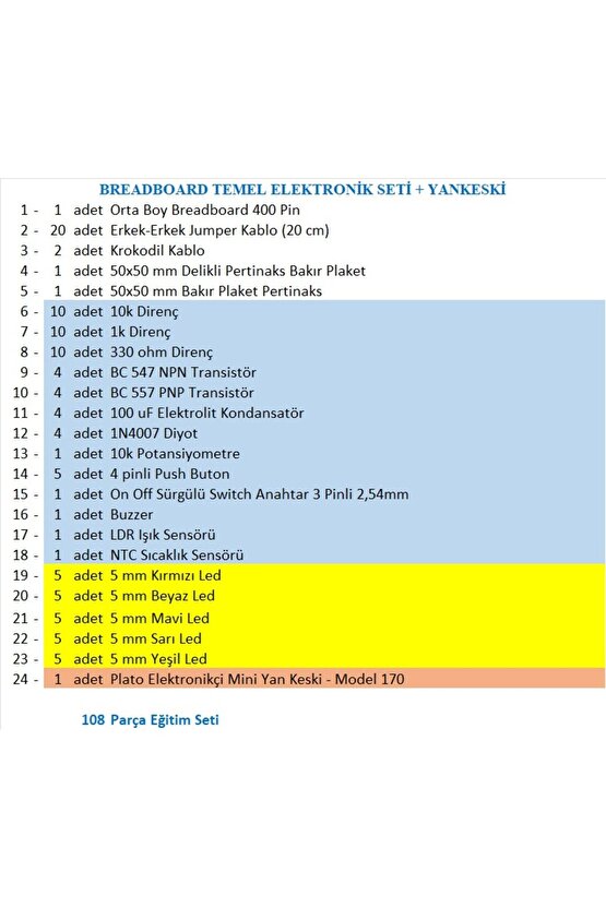 BREADBOARD TEMEL ELEKTRONİK SETİ + PLATO YANKESKİ