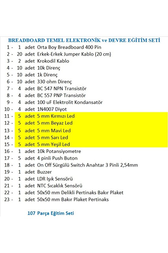 BREADBOARD TEMEL ELEKTRONİK ve DEVRE EĞİTİM SETİ