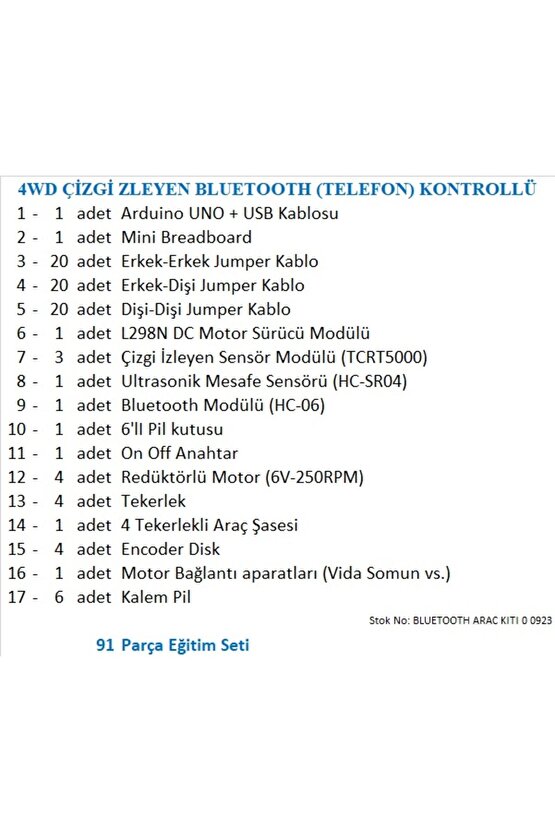 4WD ÇİZGİ İZLEYEN BLUETOOTH (TELEFON) KONTROLLÜ ARAÇ KİTİ (DEMONTE)