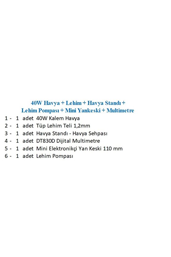40W Havya + Lehim + Havya Standı + Lehim Pompası + Mini Yankeski + Multimetre
