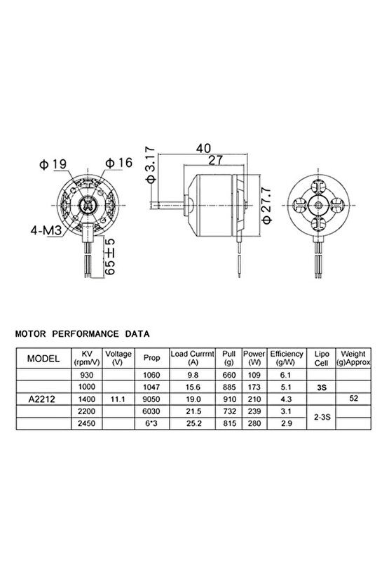 A2212 1400kv Brushless (fırçasız) Motor