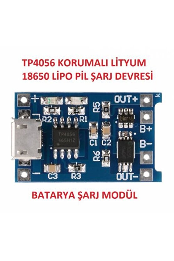 Tp4056 Korumalı Lityum Pil Şarj Devresi Micro Usb 18650