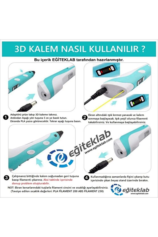 Mavi Kalem Yazıcı+10 Renk 40 Metre (10x4metre) Pla Filament