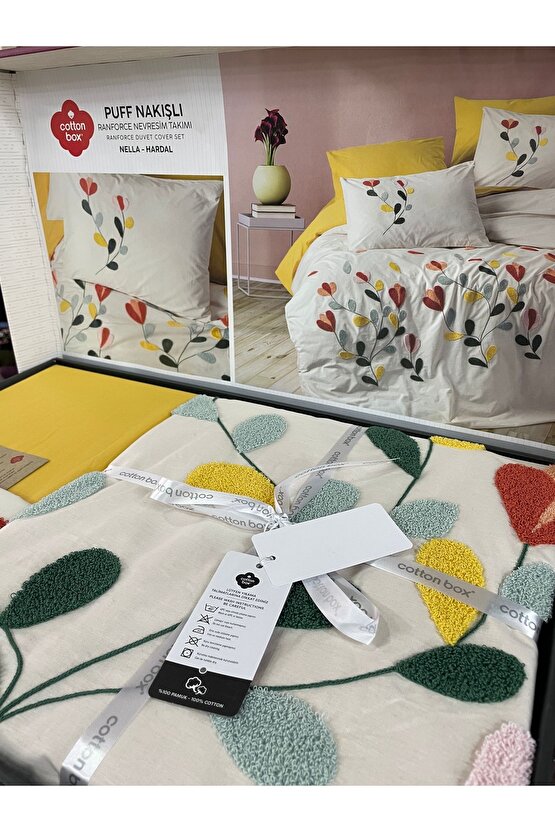 Puf Nakışlı Nella Hardal