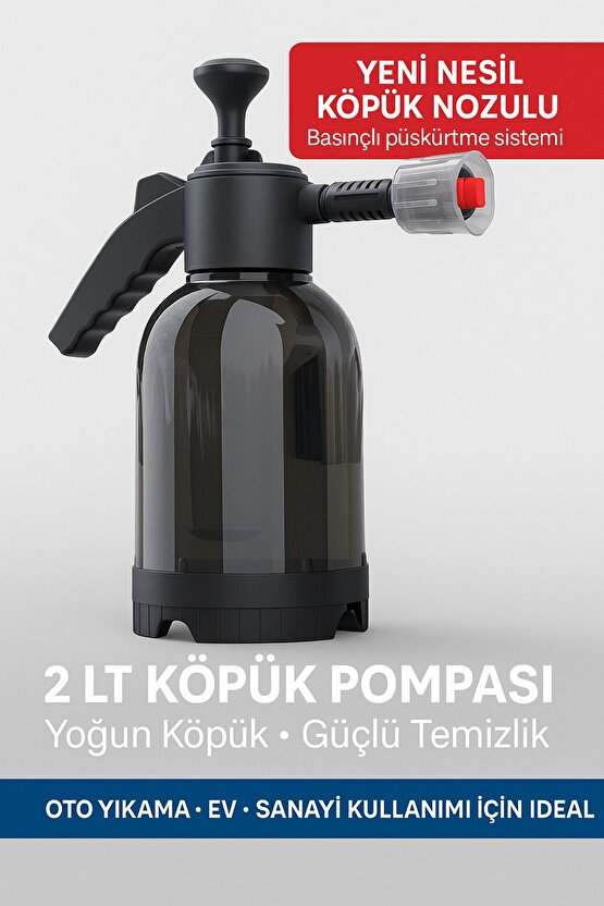 Oto Araç Yıkama Pompası El Değmeden Köpük Püskürtme 2 Litre Yeni Nesil Siyah Şeffaf !