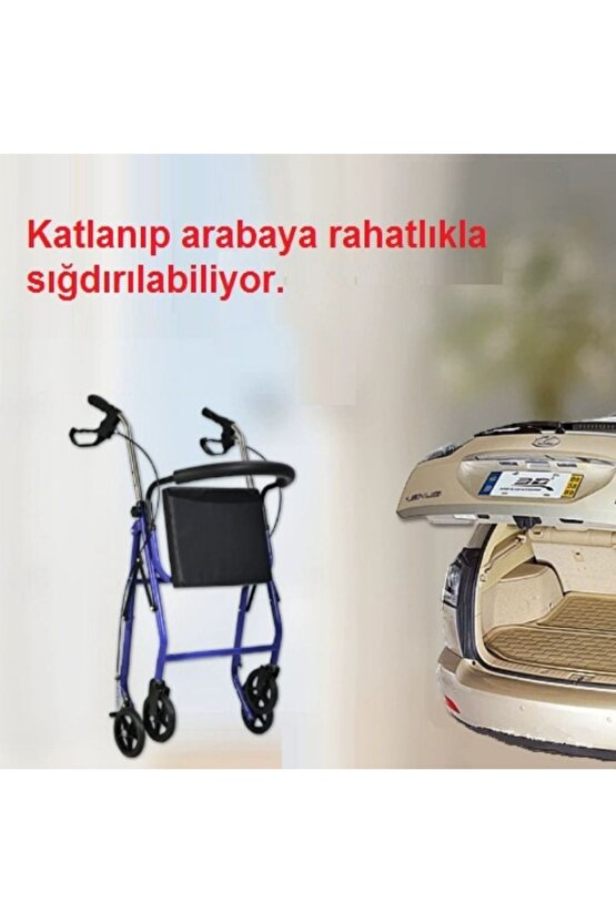Rolatör Tekerlekli Yürüteç Hasta Yaşlı Yürüteçi Oturaklı 4 Tekerli 130 kg Taşıma Kapasiteli