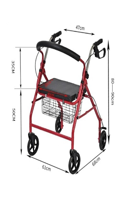 Rolatör Tekerlekli Yürüteç Hasta Yaşlı Yürüteçi Oturaklı 4 Tekerli 130 kg Taşıma Kapasiteli