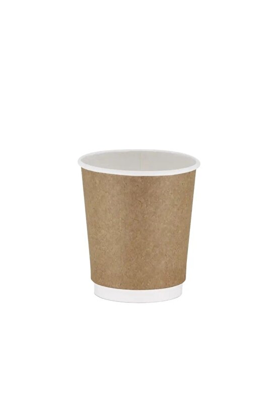 Double Wall Kraft Karton Bardak ve Siyah Kapak Seti 8oz  25li