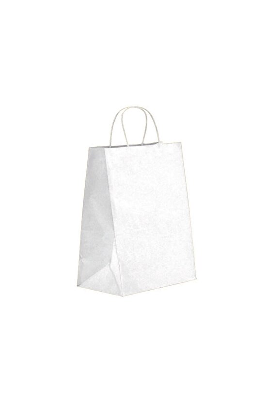 Burgu Saplı Beyaz Kraft Çanta 31 Cm x 12 Cm x 41 Cm ( 10 Adet ) ( Kağıt Poşet Çanta )
