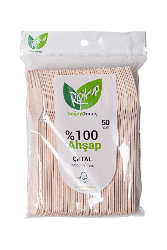Roll Up Doğaya Dönüşümlü Ahşap Tahta Çatal 50li