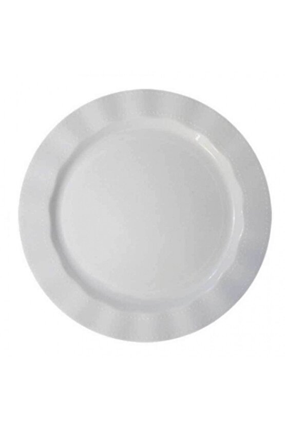 Parti Beyaz Renk Lüks Plastik Mika Yuvarlak Tabak 26 Cm 6 Adet